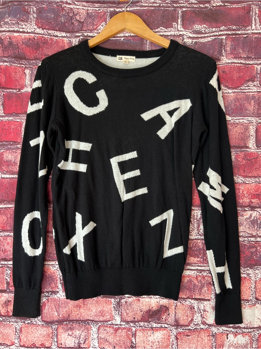 Cotton Candy Black & White Scattered Alphabet Letter Graphic Knit Sweater
